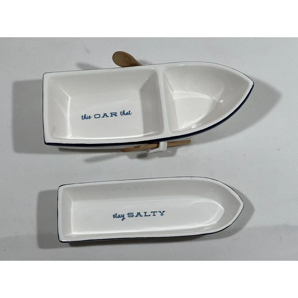Twos Company Nautical Rowboat‎ Serving Dish Set Coastal Cottage Decor